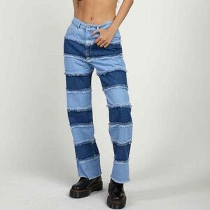 Ragged Priest Striped Denim Patchwork Jeans